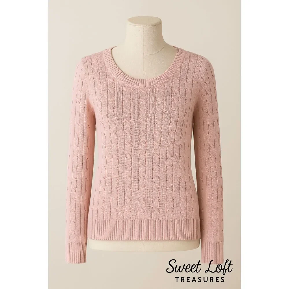 Ann Taylor Women’s Sweater XL Pink Silk Cotton Cable Knit Lightweight Top - Picture 10 of 11